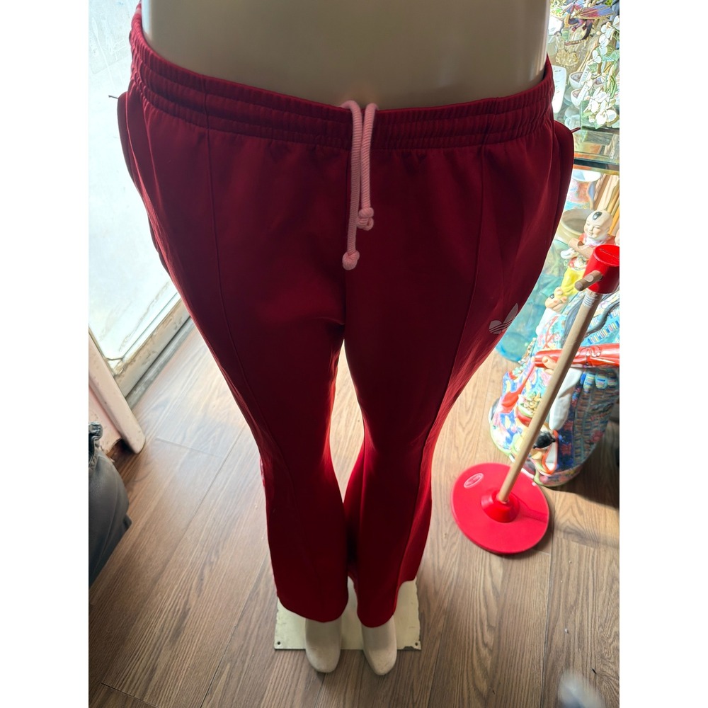 Adidas Originals Red Pink Stripe Trefoil Flare Track Pants Drawstring Womens